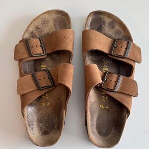 Birkenstock Tan Nubuck Leather Arizona Sandals